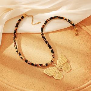 2025 nuevo diseño verano océano playa Sexy leopardo cuerda Acero inoxidable oro Gran Sol mariposa serpiente esmalte azul Shell collar - Product Image 4