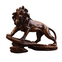 Figurine de lion en résine peinte à la main, sculpture animale marron, ornement décoratif pour salon, meuble TV, bureau, entrée