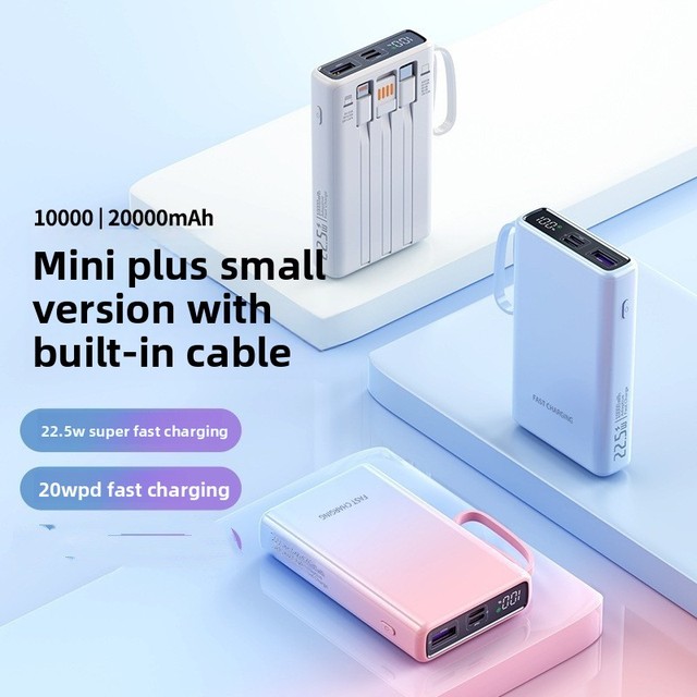 Cross-border New Gradient-color Portable Charger Built-in Cable 225W Compact Super-fast PD3.0 Power Bank 10 000 MAh Lithium Ion