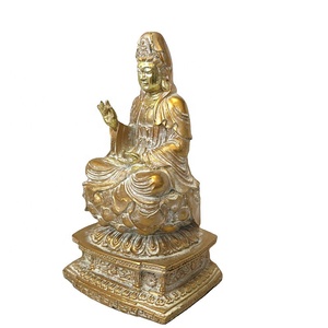 Statua Antica in Resina di Guanyin su Trono di Loto, Figurina di Buddha Kwan Yin, Decorazione Zen Asiatica per Soggiorno e Altare - Product Image 3