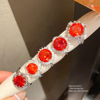 Cincin Bunga Bundar Berlapis Emas 18K Kuningan dengan Zirkon Merah, Gaya Vintage Kerajaan, Desain Unik, untuk Jari Telunjuk, Perhiasan Trendi Wanita