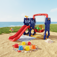 Parque Infantil Educativo para Niños, Estilo Castillo, Tobogán de Plástico PE, Columpio, Casa de Juegos para Jardín de Infancia, Guardería, Espacios Públicos