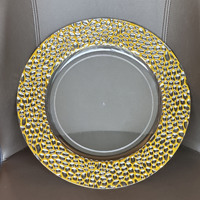 Assiette de Présentation Classique Européenne Luxe Léger Rétro en Plastique Écologique à Rayures pour Hôtels, Banquets et Mariages – Or