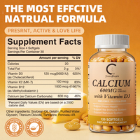 Suplemento de Calcio 600mg D3 5000 UI K2 MK-7 100mcg B12 1000mcg en Cápsulas Blandas, Apoyo para Huesos, Corazón, Sistema Inmunológico y Nervioso, Sin GMO ni Gluten