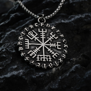 Collier pendentif boussole viking nordique en acier inoxydable, cadeau pour homme, bijoux, design flocon de neige, motif géométrique, style asymétrique - Product Image 3