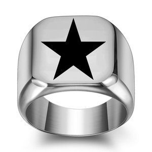 Anillo de Estrella de Cinco Puntas Grabado con Láser en Oro Amarillo de 18MM para Hombre, Joyería Retro Minimalista, Regalo - Product Image 3