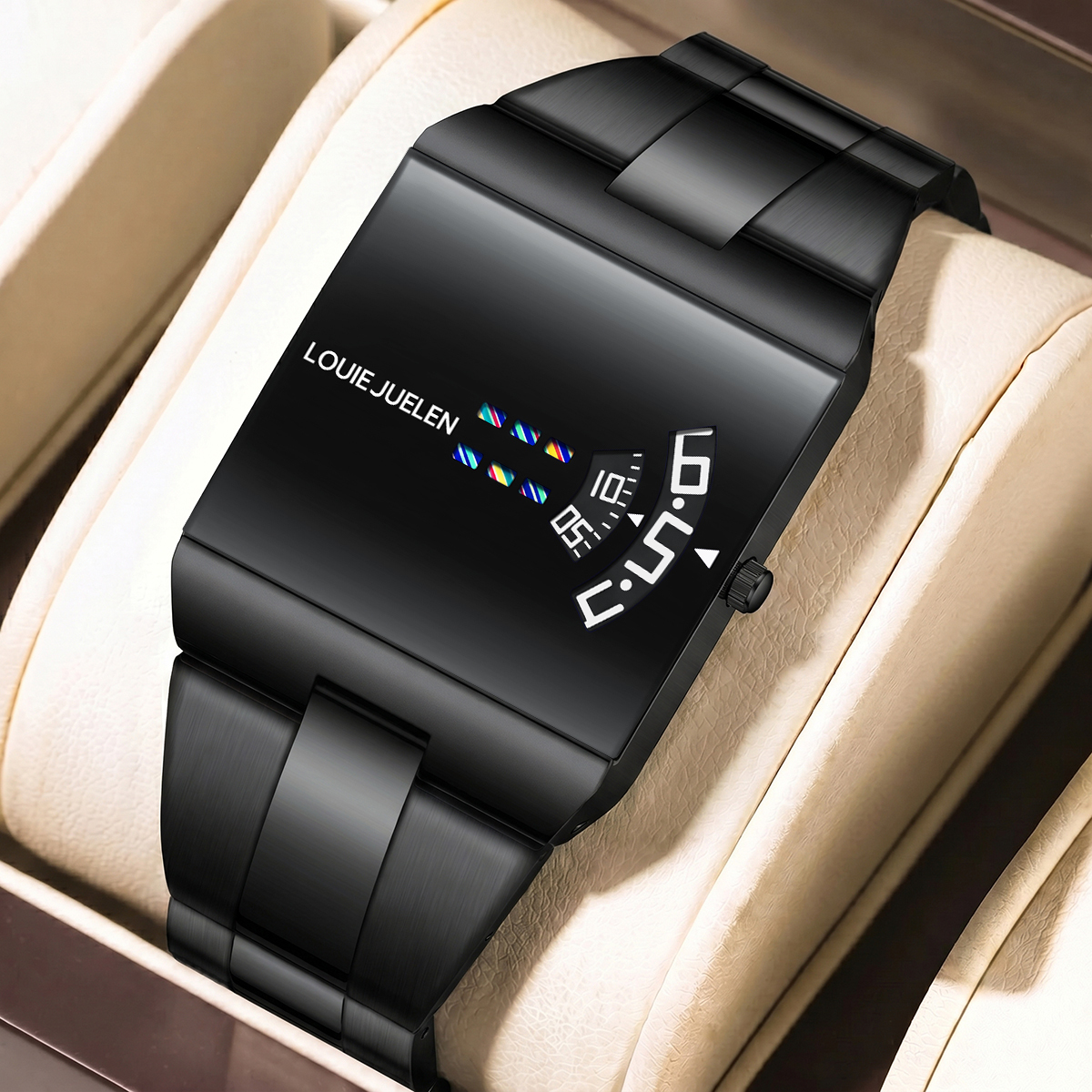 LOUIE JUELEN New Model 36mm Alloy Watch Luxury Men Square Charm Wrist Watch Stainless Steel Luminous Quartz Strap Waterproof
