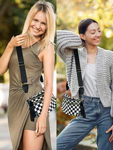 Checkered Bum <b>Bags</b> for Women Nylon Crossbody <b>Bag</b> Large Fanny Pack Oversized Slouchy Belt <b>Bag</b> Spacious Checkered Purse - Product Image 6