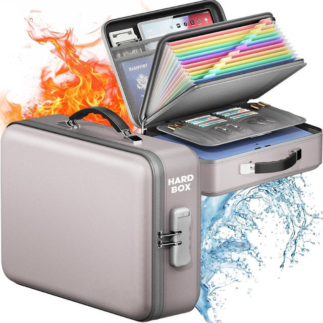 Popular Portable Fireproof Suitcase with Lock Waterproof File Storage Organizer Bag for Passports Certificates Documents