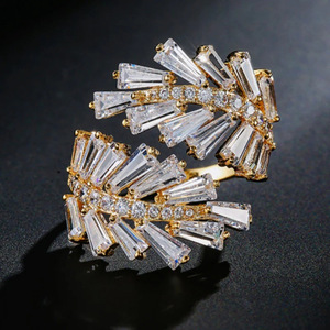 Q314 Geometric Cocktail <b>Ring</b> Gold Plated <b>Crystal</b> Rhinestone Channel Setting Women's Party Jewelry - Product Image 3