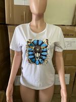 Ropa de Estilo Occidental al por Mayor para Mujer Ropa de Vaquera 100% Algodón de 180 g/m² con Estampado de Termograbado Camisetas y Tops para Dama