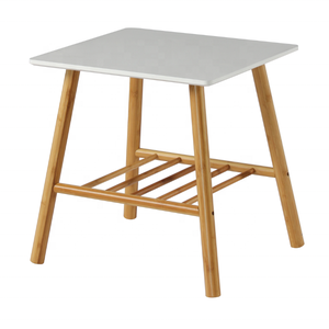 <span class=keywords><strong>Tavolino</strong></span> Moderno in Bambù, Piano Grigio Chiaro con Ripiano Aperto, <span class=keywords><strong>Tavolino</strong></span> Minimalista per Soggiorno e Camera <span class=keywords><strong>da</strong></span> Letto - Product Image 2