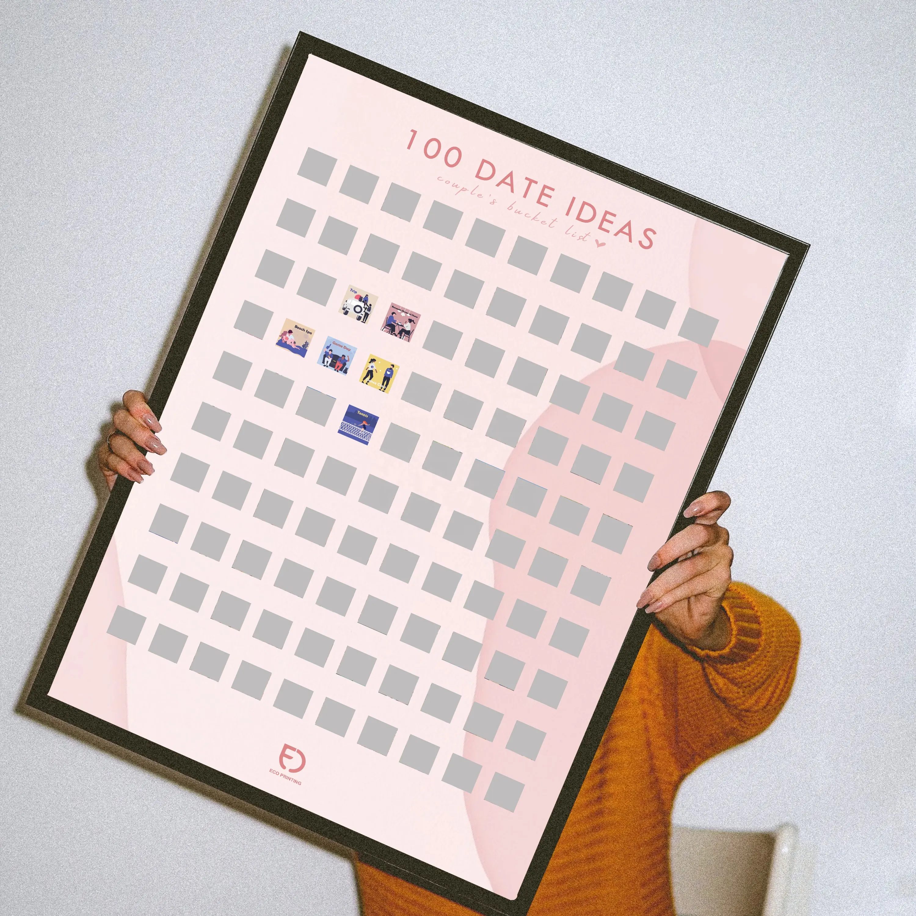 Custom Valentine Day Gift Idea Couples Bucket List Challenge Romantic 100 Dates Night Travel Scratch Off Poster