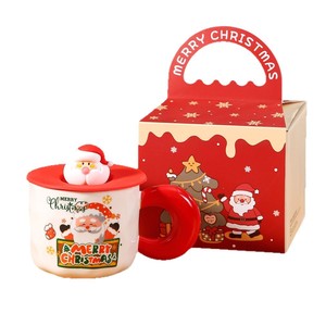 Christmas Santa Mug With Lid Red Green Ceramics Cup Thematic Design <b>Gift</b> Box Set - Product Image 1