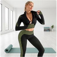Ensemble de leggings de sport 3 pièces pour femme, taille haute, longueur intégrale, respirant, en polyamide/nylon, pour fitness, yoga, gym, jogging, course à pied, taille élastique