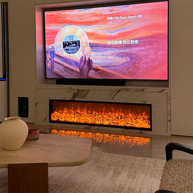 2026 Ultra Slim Wall Mount Electric Fireplace with 7 RGB Realistic Flame, Built-in Heater Indoor Home Decor