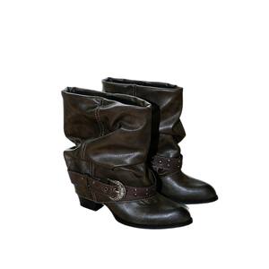 Botas de pantalón para mujer 2025: Nuevas botas de tobillo con tacón grueso, botas holgadas fruncidas, botas vaqueras de caña corta y botas de equitación. - Product Image 1