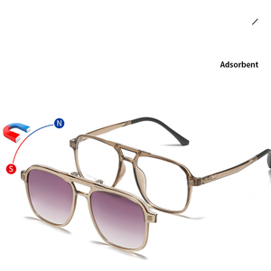 Lmamba 2193 Newest Trendy 2 in 1 Clip on Magnetic Shades Polarized Custom Logo TR90 <b>Large</b> Square <b>Frame</b> Unisex Sunglasses - Product Image 3