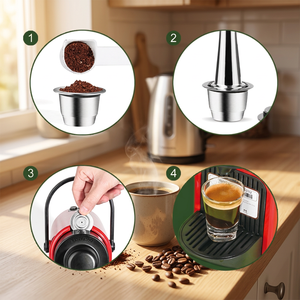 <span class=keywords><strong>Capsule</strong></span> de café <span class=keywords><strong>réutilisable</strong></span> pour <span class=keywords><strong>Nespresso</strong></span>, tasses à expresso <span class=keywords><strong>en</strong></span> acier inoxydable, <span class=keywords><strong>capsule</strong></span> de café rechargeable avec tamper, accessoires pour café - Product Image 3