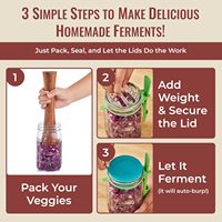 Kit de Fermentation en Acier Inoxydable avec Bocal en Verre Transparent à Large Ouverture 32oz Amish Chef pour la Fabrication de Cornichons, Kimchi et Choucroute avec Système Airlock