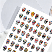 Autocollants 3D Crâne pour Ongles, Décorations Colorées Crâne Jour des Morts, Adhésifs Gothiques pour Manucure DIY