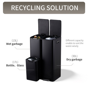 <span class=keywords><strong>Poubelle</strong></span> de recyclage multi-usage 60L avec 3 compartiments, comprenant une <span class=keywords><strong>poubelle</strong></span> à pression supérieure 13L, une <span class=keywords><strong>poubelle</strong></span> coulissante 17L et une <span class=keywords><strong>poubelle</strong></span> à pédale 30L - Product Image 2
