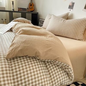 Ensemble <span class=keywords><strong>de</strong></span> <span class=keywords><strong>housse</strong></span> <span class=keywords><strong>de</strong></span> <span class=keywords><strong>couette</strong></span> moderne à carreaux Collection <span class=keywords><strong>de</strong></span> linge <span class=keywords><strong>de</strong></span> lit en coton <span class=keywords><strong>lavé</strong></span> ultra doux pour enfants/adultes prêt à envoyer des techniques <span class=keywords><strong>de</strong></span> fermeture éclair - Product Image 3