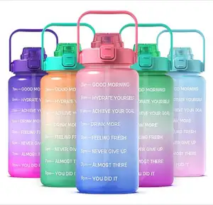 Tritan Leakproof BPA Free Sports Water Bottles Large Half Gallon Bottle Motivational Time Marker Water Jug