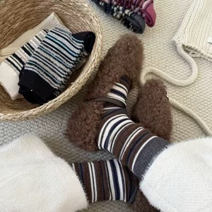 Calcetines hasta media pantorrilla para mujer, calcetín térmico cálido de algodón a rayas para jóvenes de 18 a 40 años, marrón, negro, azul, gris, café, gris, azul - Product Image 1