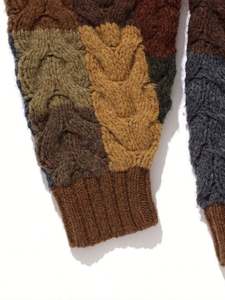 Suéter de hombre de empalme a cuadros de ganchillo de manga larga cuello redondo multicolor diseño de bloque de color de moda personalizado para hombre - Product Image 5