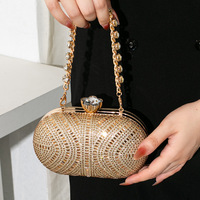 Tas Malam Wanita Berlian Kecil Berkilau Bentuk Oval, Dompet Clutch Mewah untuk Pengantin, Dompet Pernikahan, Tas Pesta Berhias Berlian Imitasi, Tas Tangan Bingkai untuk Acara Prom