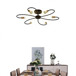Nordische Moderne Minimalistische Eisen-<span class=keywords><strong>LED</strong></span>-Deckenleuchte für Wohn-/Esszimmer, Schlafzimmer, Arbeitszimmer & Gästezimmer - Schwarz-Gold Glühbirne - Product Image 2