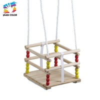 Siège de balançoire pour bébé en toile beige avec cadre en bois, oreilles d'ours mignonnes et cordes suspendues, chaise hamac confortable pour l'intérieur et l'extérieur W01D203
