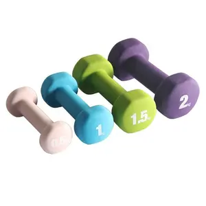 Ucuz kaymaz neopren dambıl 1-10kg renk kodlu yumuşak kavrama el ağırlıkları ev spor egzersiz kadın erkek kol Pilates Dumbbells