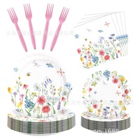 Ensemble de vaisselle de fête en papier floral de qualité supérieure, assiettes, gobelets, serviettes jetables, thème floral, anniversaire, mariage, fournitures pour fête de jardin