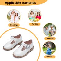 Chaussures Mary Jane pour filles en gros, haute qualité, à boucle auto-agrippante, légères, antidérapantes, en cuir synthétique PU blanc brillant, taille quatre