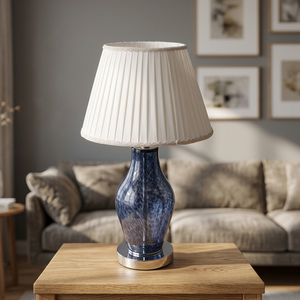 Modern Inno Casa Table Lamp Holder Living Room PT24127 E26/E27 Factory Decorative Dark Blue Glass Plated Chrome Metal <b>White</b> - Product Image 2