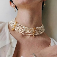 Collier ras du cou vintage élégant multi-couches en perles baroques naturelles d'eau douce pour femme, vente en gros d'usine