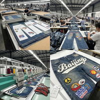 Jeans à jambes larges personnalisables avec patchwork, style streetwear vintage pour hommes, avec patchs multi-logos, marques streetwear personnalisées