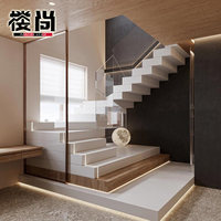 Escalier intérieur double à marches superposées en verre, design marbre de luxe léger, populaire sur internet, pour maison individuelle, duplex en verre