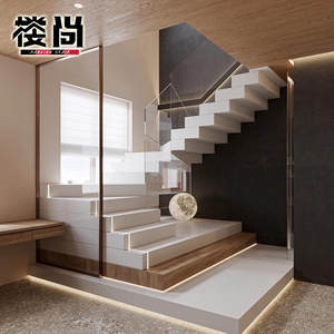 <span class=keywords><strong>Escalier</strong></span> intérieur double à marches superposées en dalles de marbre de luxe léger, populaire sur Internet, pour <span class=keywords><strong>maison</strong></span> auto-construite, villa duplex en verre, grenier - Product Image 2