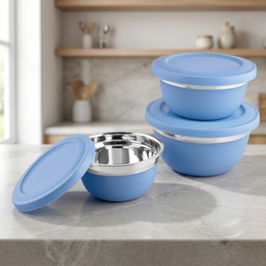 Stainless Steel Premium Aldi <b>Bowl</b> with a Plastic Lid in Sky <b>Blue</b> - Product Image 3