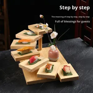 Plato de <span class=keywords><strong>Sushi</strong></span> y Sashimi Estilo Japonés Newell, de Madera de Pino, con Escalones para Servir, Creativo, para Hot Pot, No Apto para Microondas - Product Image 3