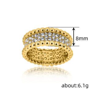 Anello da donna Q614 in oro massiccio 18 carati con pavé di diamanti taglio brillante rotondo e motivo a sfera, anello nuziale raffinato - Product Image 3