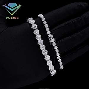 Fine Jewelry S925 Sterling Silver gold Plated VVS D Color Moissanite round brilliant Cut flower Tennis Chain for Women <b>Bracelet</b> - Product Image 4