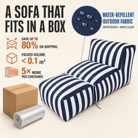 Échantillon disponible : Chaise-lit convertible sans structure, en tissu d'extérieur imperméable, modèle Noble à profil bas, avec ottoman, pour piscine et terrasse.