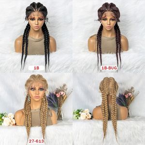 26 inç dantel ön sentetik 4 örgüler siyah kadınlar için bebek saç ile afrika kutusu Cornrow örgülü peruk günlük kullanım - Product Image 5