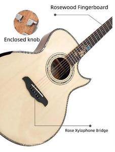 Guitarra Acústica Folk de Alta Gama de 41 Pulgadas con Acabado Brillante, Tapa de Abeto con Recorte y Materiales de Fondo/Lados de Caoba - Product Image 2