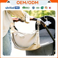 Sac à couches en cuir PU à la mode certifié BSCI détection de mouvement multi-poches pour les voyages en plein air toutes saisons-poussette