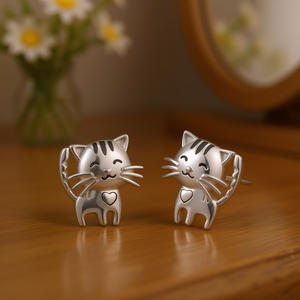 Aretes de Gato de Dibujos Animados, Lindos, de Aleación de Zinc con Baño de Oro Blanco, Joyería de Moda para Mujer, Aretes de Regalo - Product Image 2